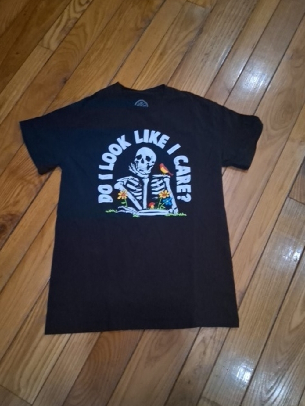 Black Graphic Short-Sleeve Tee with Skeleton Quote